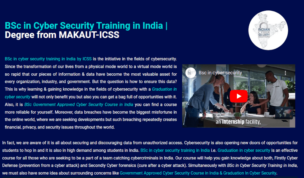Indian Cyber Security Solutions B.Sc in Cyber Security Training