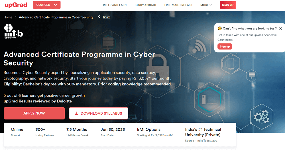 UpGrad Advanced Certificate Programme In Cyber Security