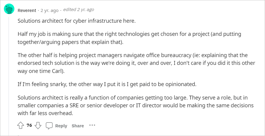 reddit comments on whats olution architect do