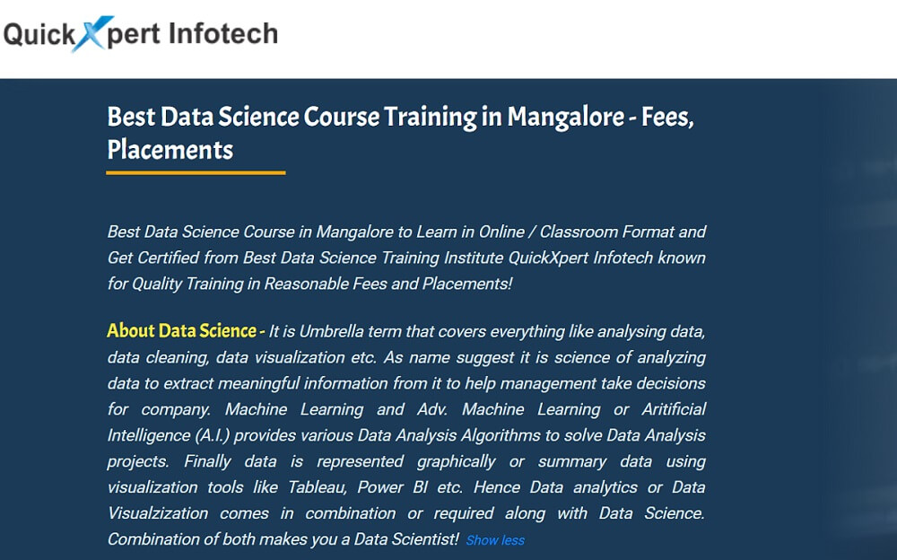 Data science by QuickXpert Infotech
