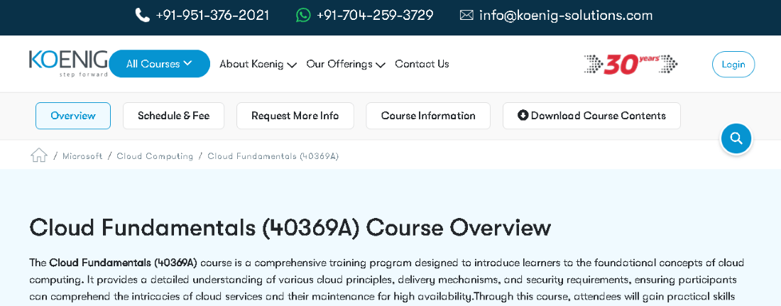 Cloud Fundamentals by KOENIG Solutions 