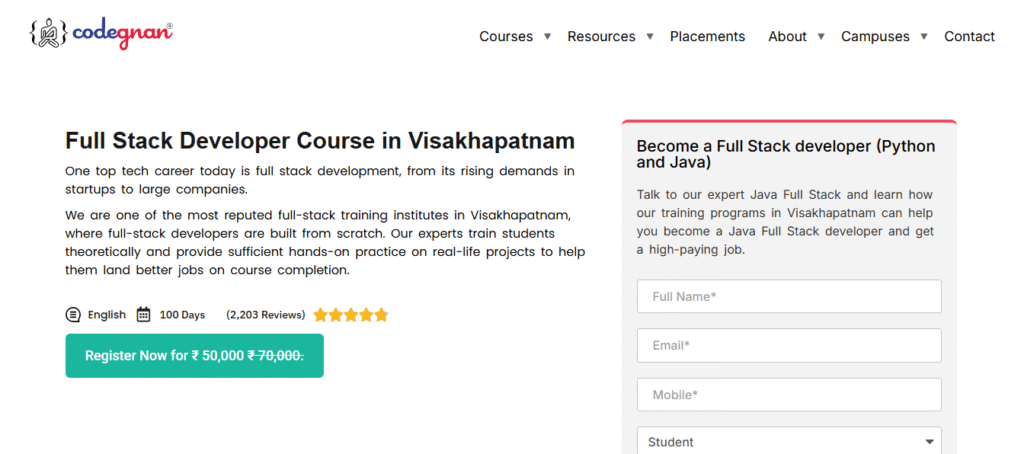 Codegnan – Full Stack Developer Course, Visakhapatnam